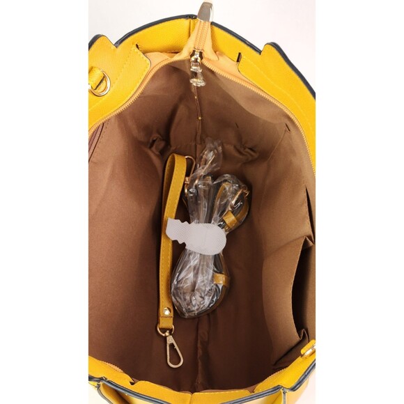 Chinllo Classy Top-Handle Bag Roomy Satchel Shoulder Bag Yellow Grain PU Leather - Picture 13 of 15